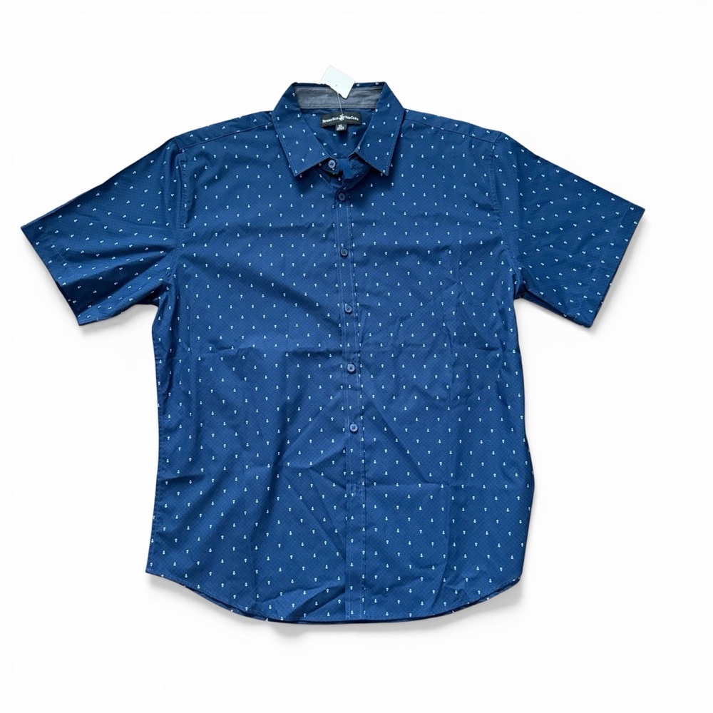 Beverly Hills Polo Club Blue Anchor Print Short Sleeve Button Down Shirt XL
